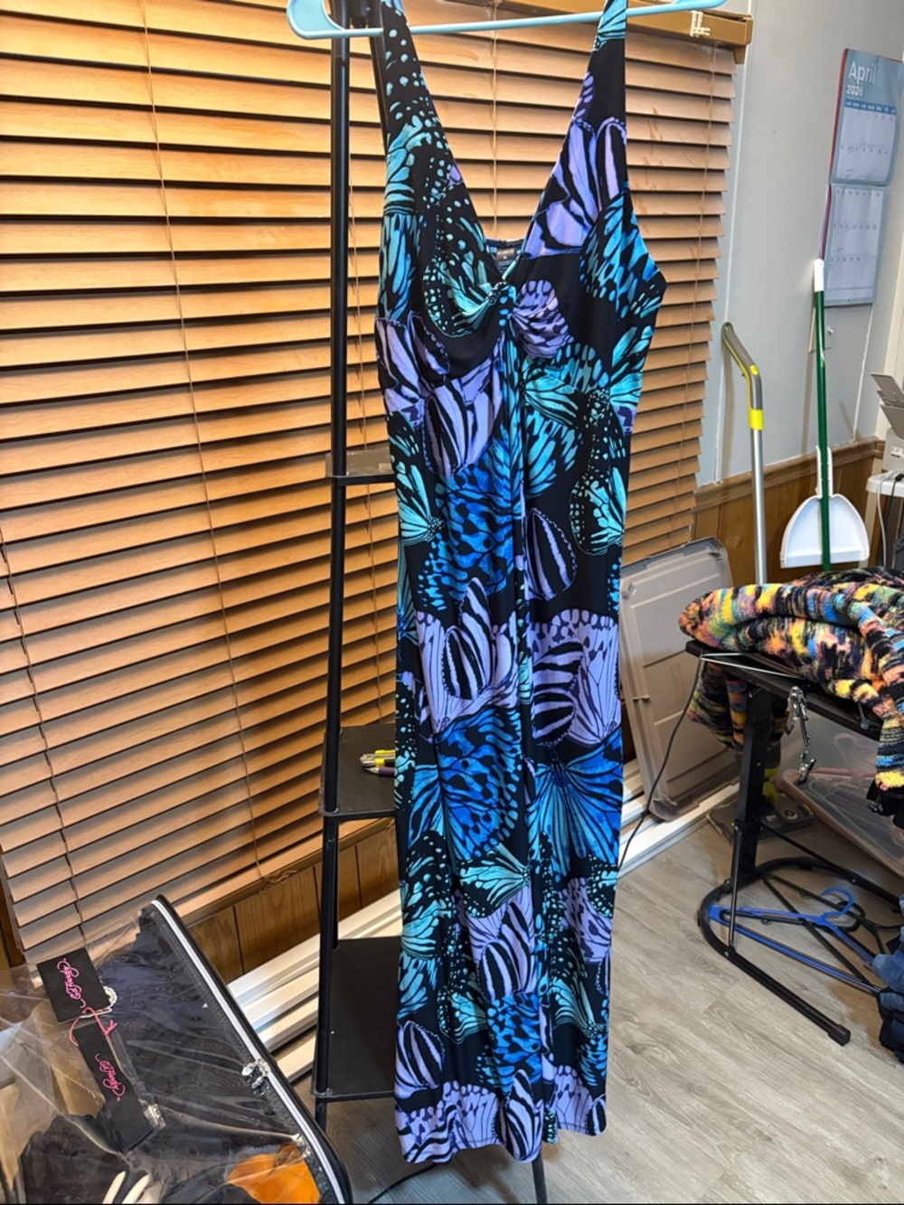Mixit Black Maxi Dress with Blue & Purple Leaf Print